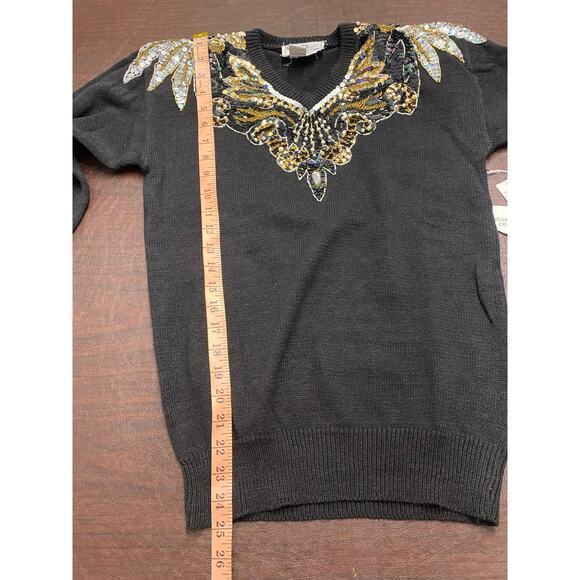 NWT Vintage Regency Collection Black Sequin Beaded Sweater (SM) 80s Glam Holiday - Picture 9 of 9